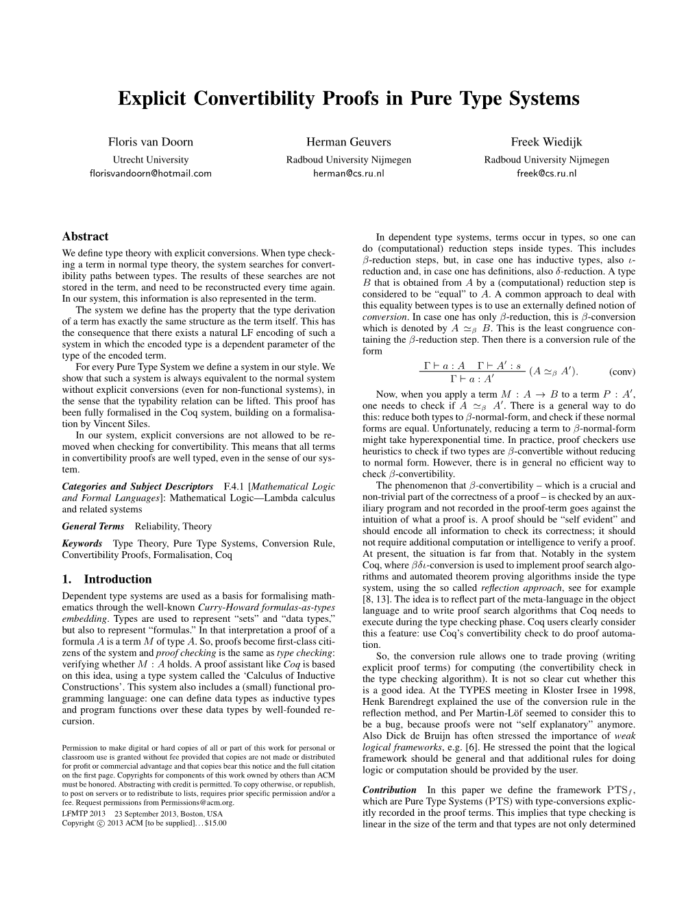 Explicit Convertibility Proofs in Pure Type Systems