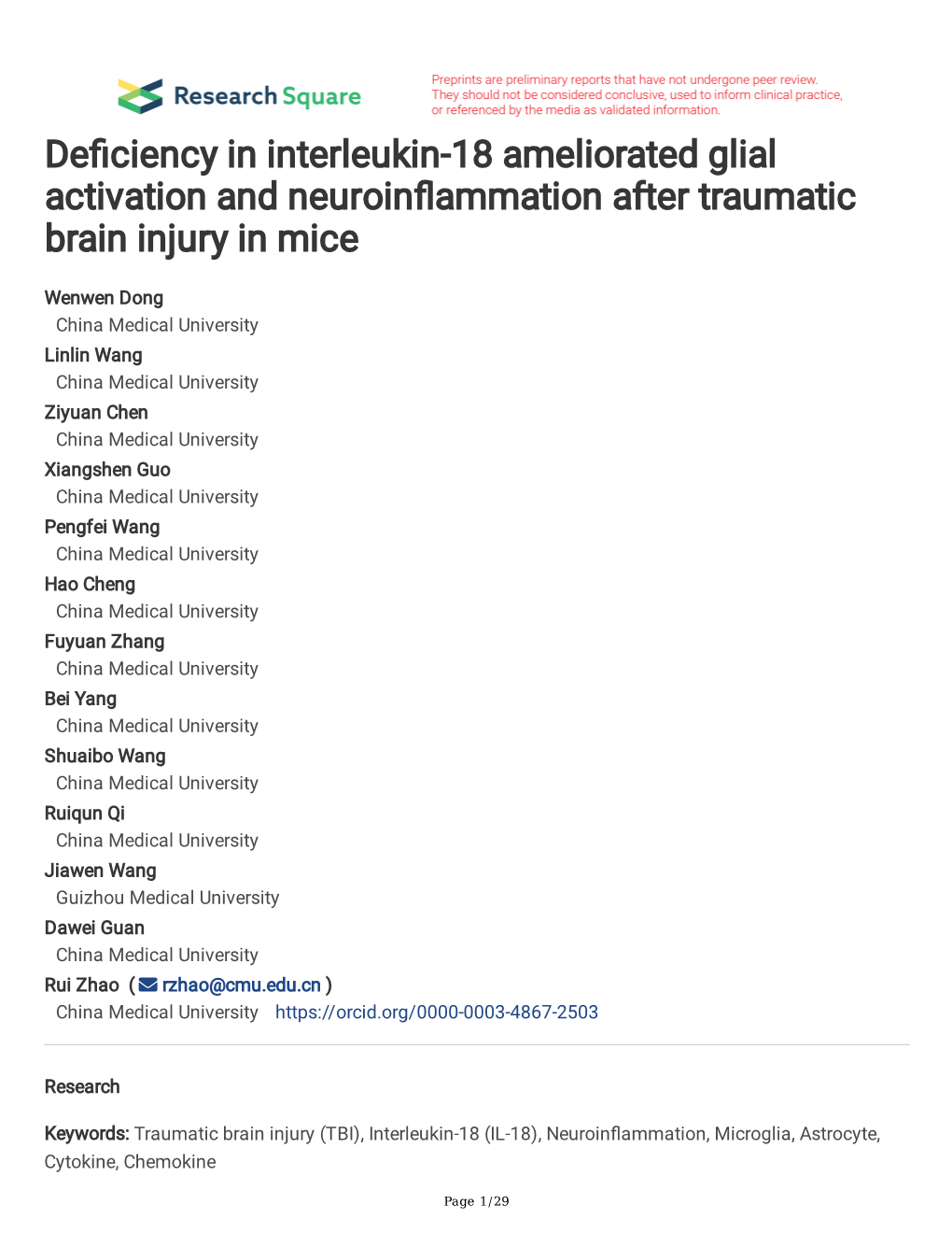 Deficiency in Interleukin-18 Ameliorated Glial Activation And