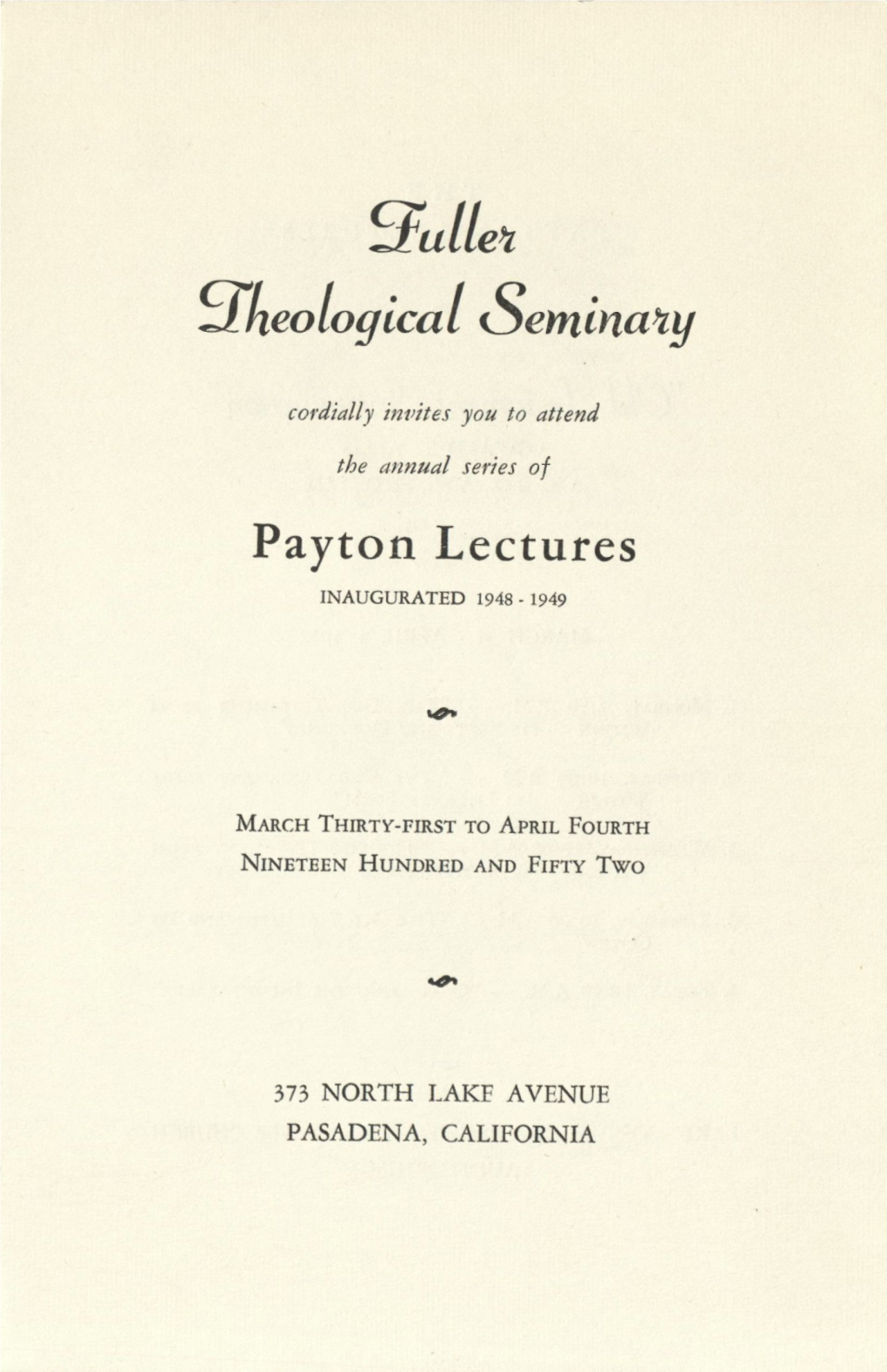 1952 Payton Lectures: Old Testament Introduction