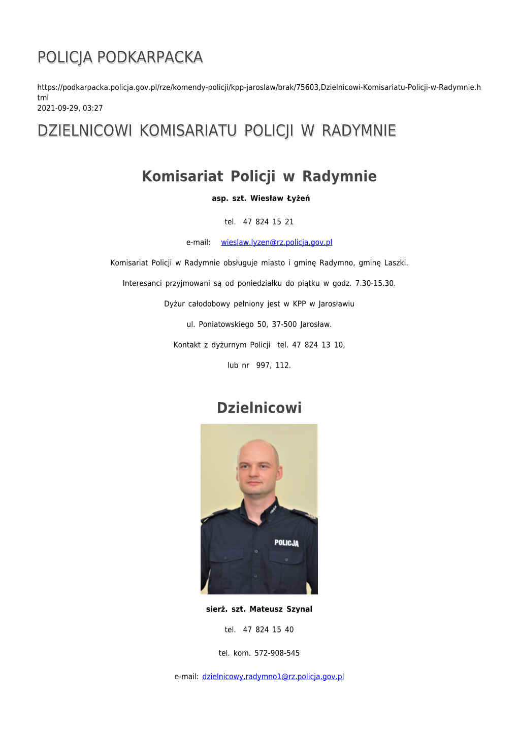 Dzielnicowi Komisariatu Policji W Radymnie