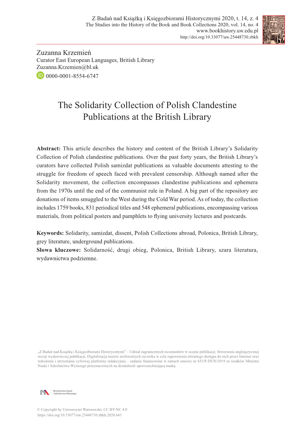 The Solidarity Collection of Polish Clandestine Publications at the British Library