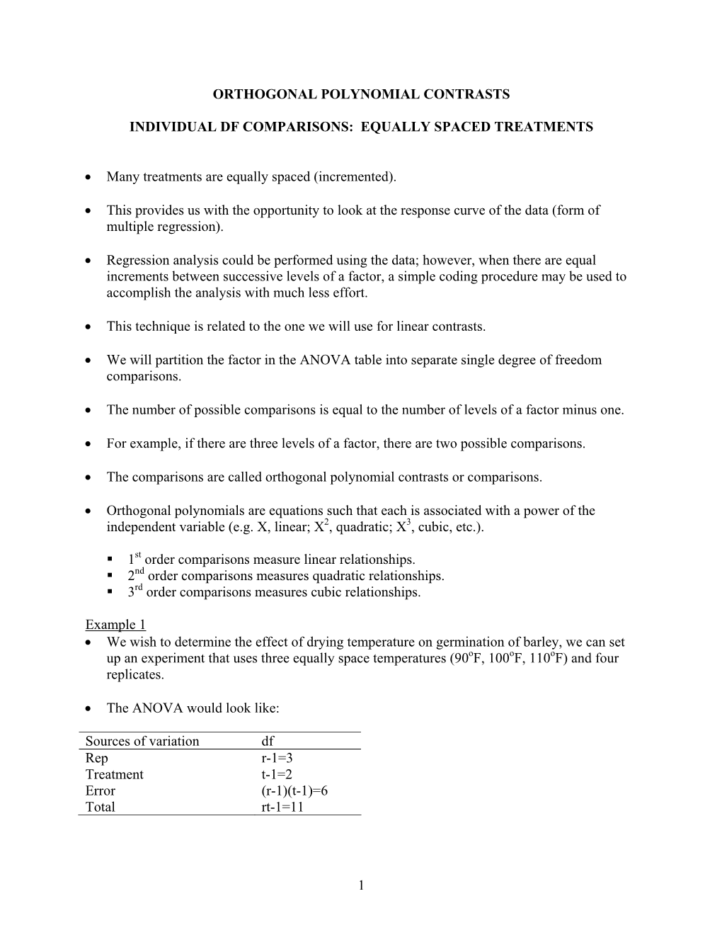 1 Orthogonal Polynomial Contrasts Individual Df