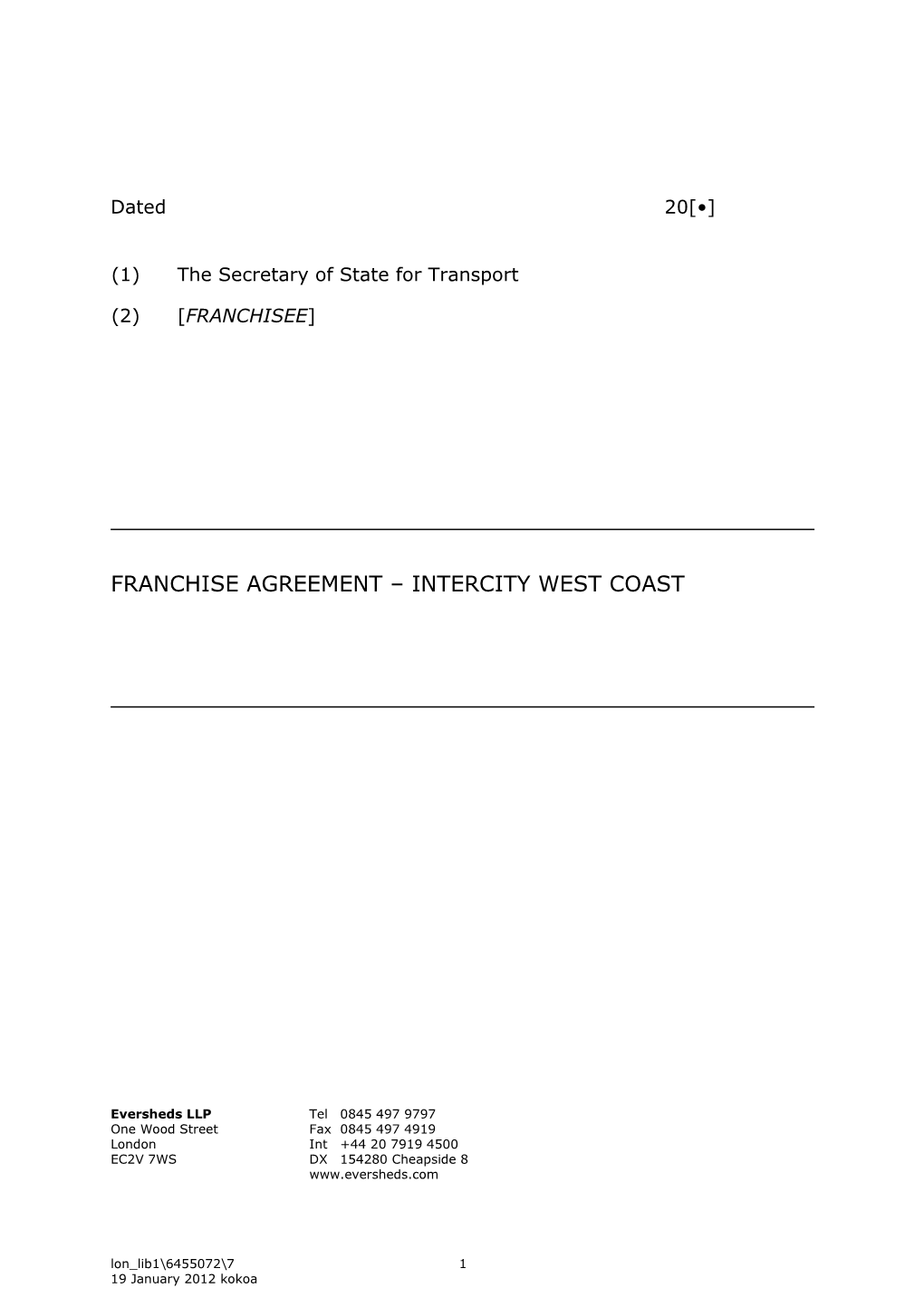 Franchise Agreement – Intercity West Coast