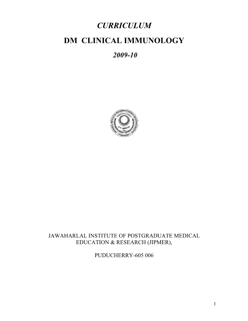 Curriculum Outline and Syllabus for DM in Clinical Immunology