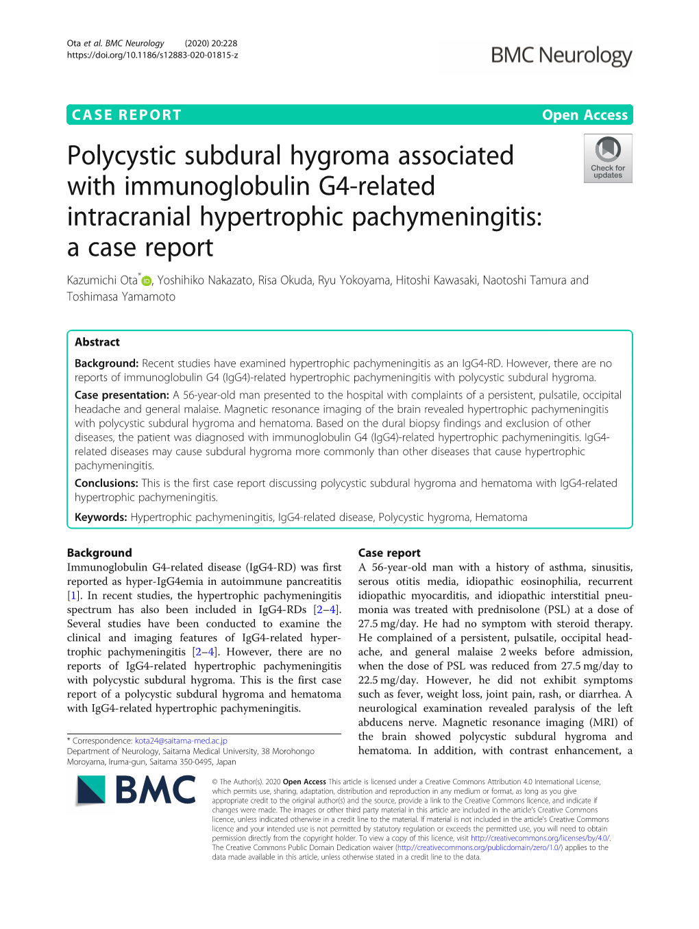 Polycystic Subdural Hygroma Associated with Immunoglobulin G4