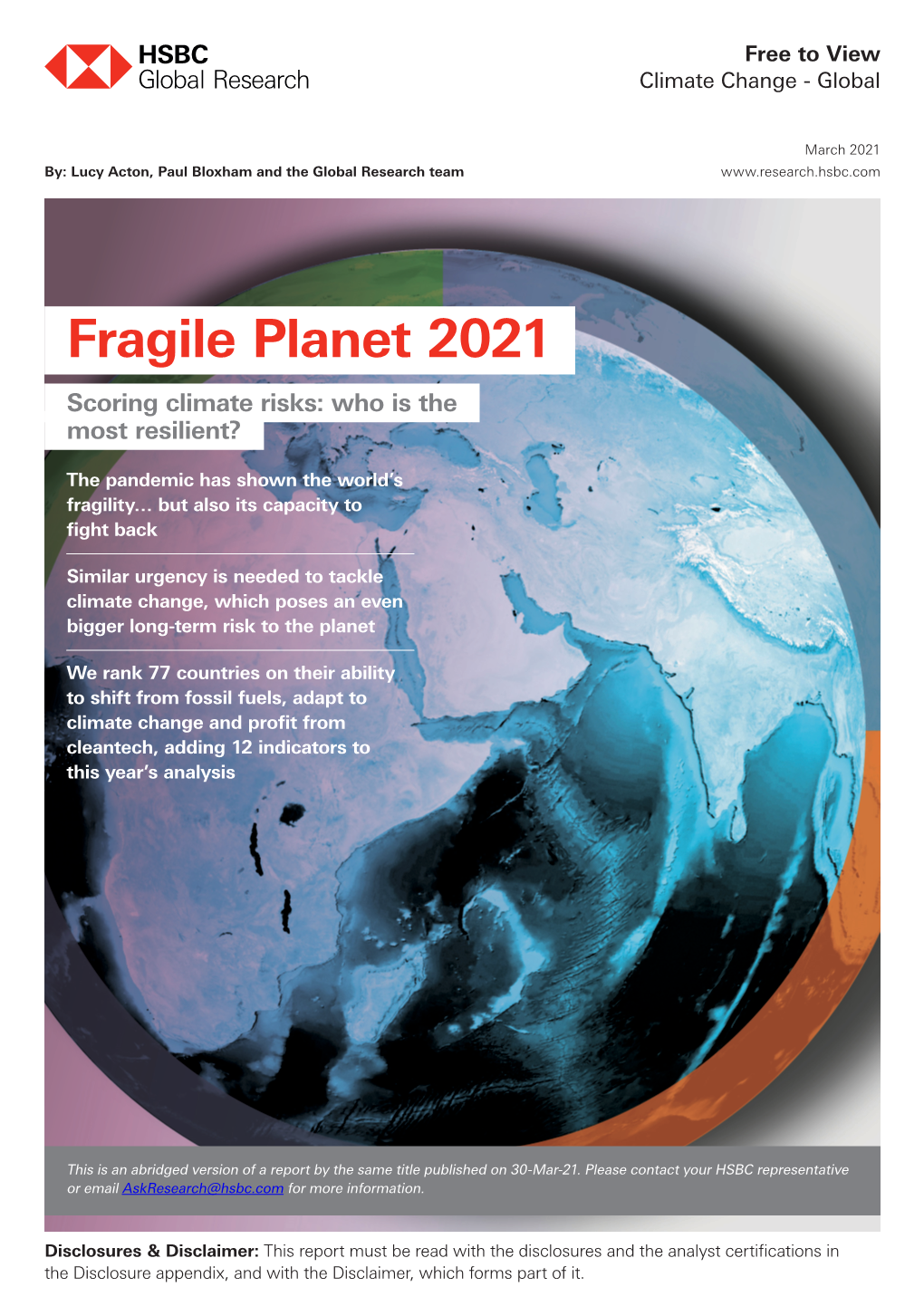 Fragile Planet 2021 Fragile Planet 2021 Scoring Climate Risks: Who Is the Most Resilient?