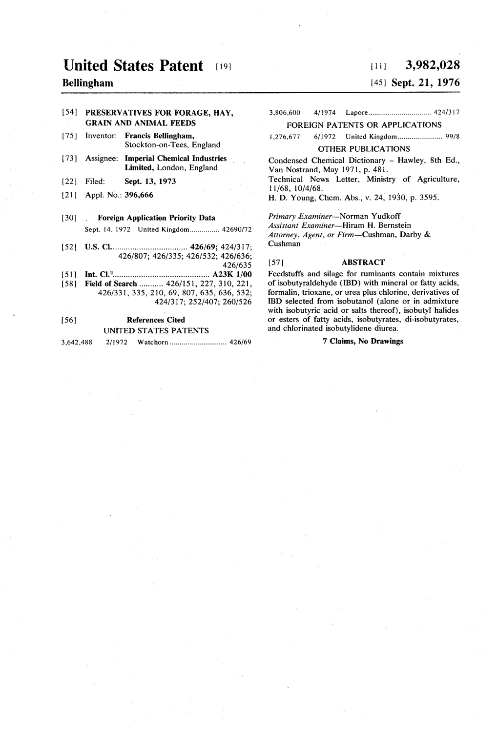 United States Patent 19 11 3,982,028 Bellingham (45) Sept
