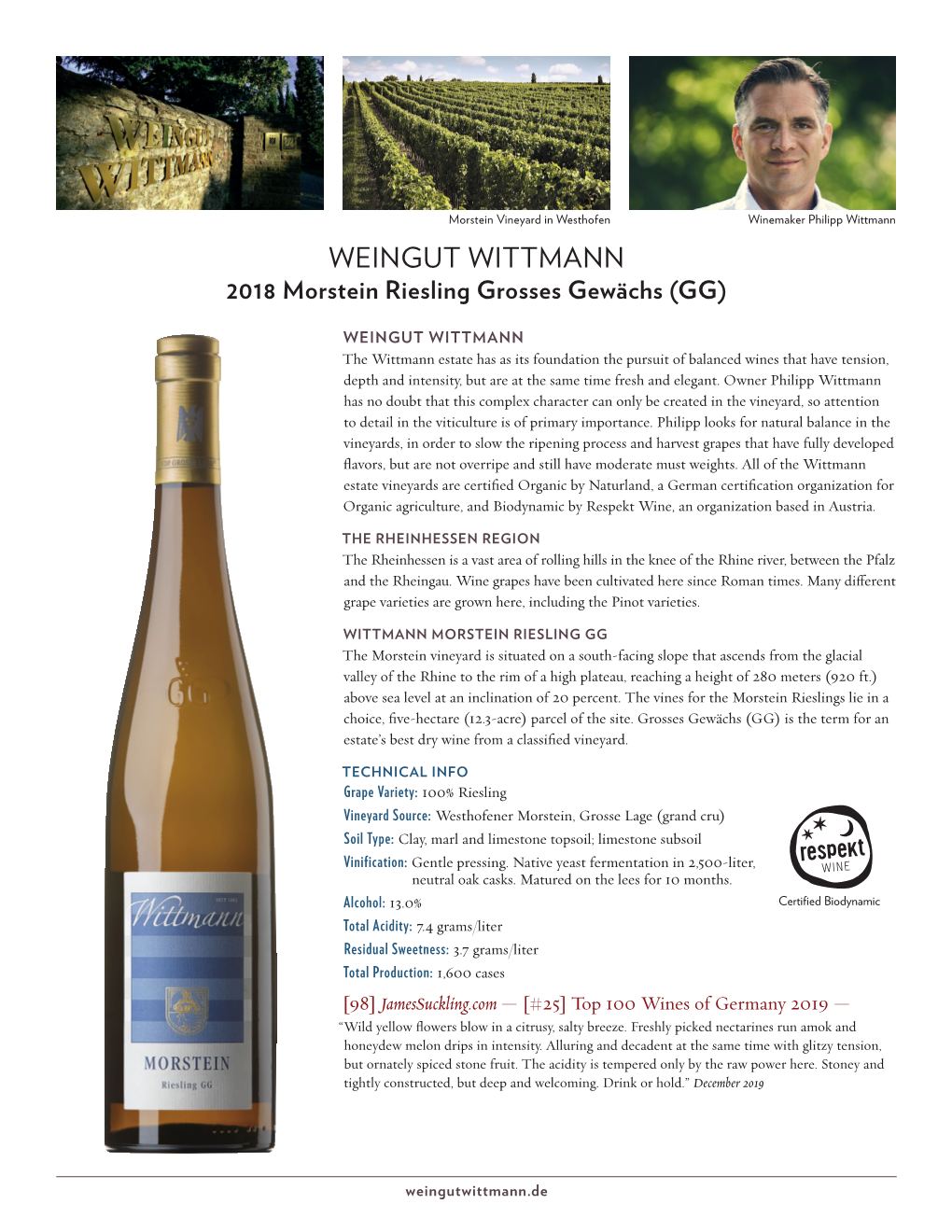 WEINGUT WITTMANN 2018 Morstein Riesling Grosses Gewächs (GG)