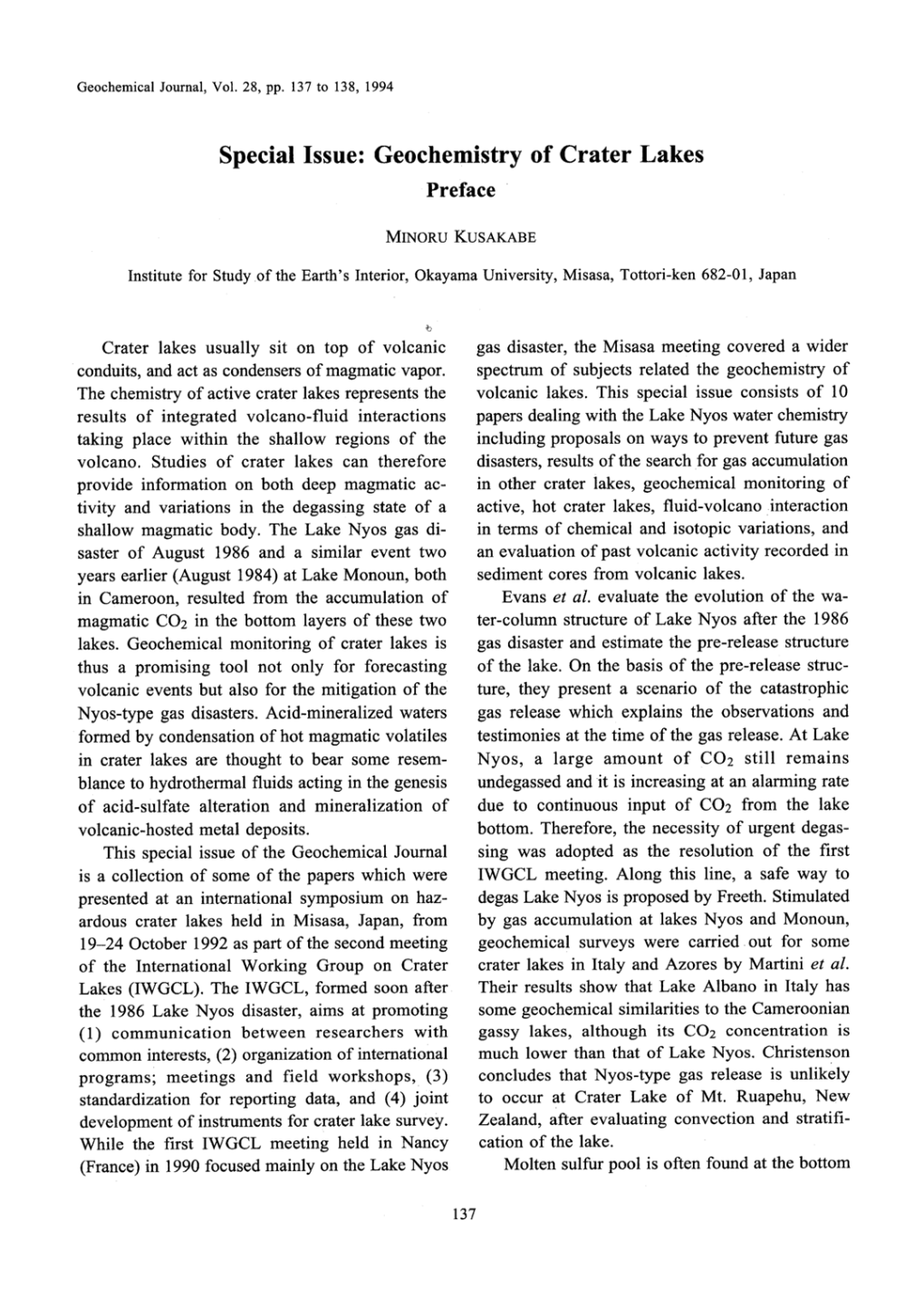 Special Issue Geochemistry Preface