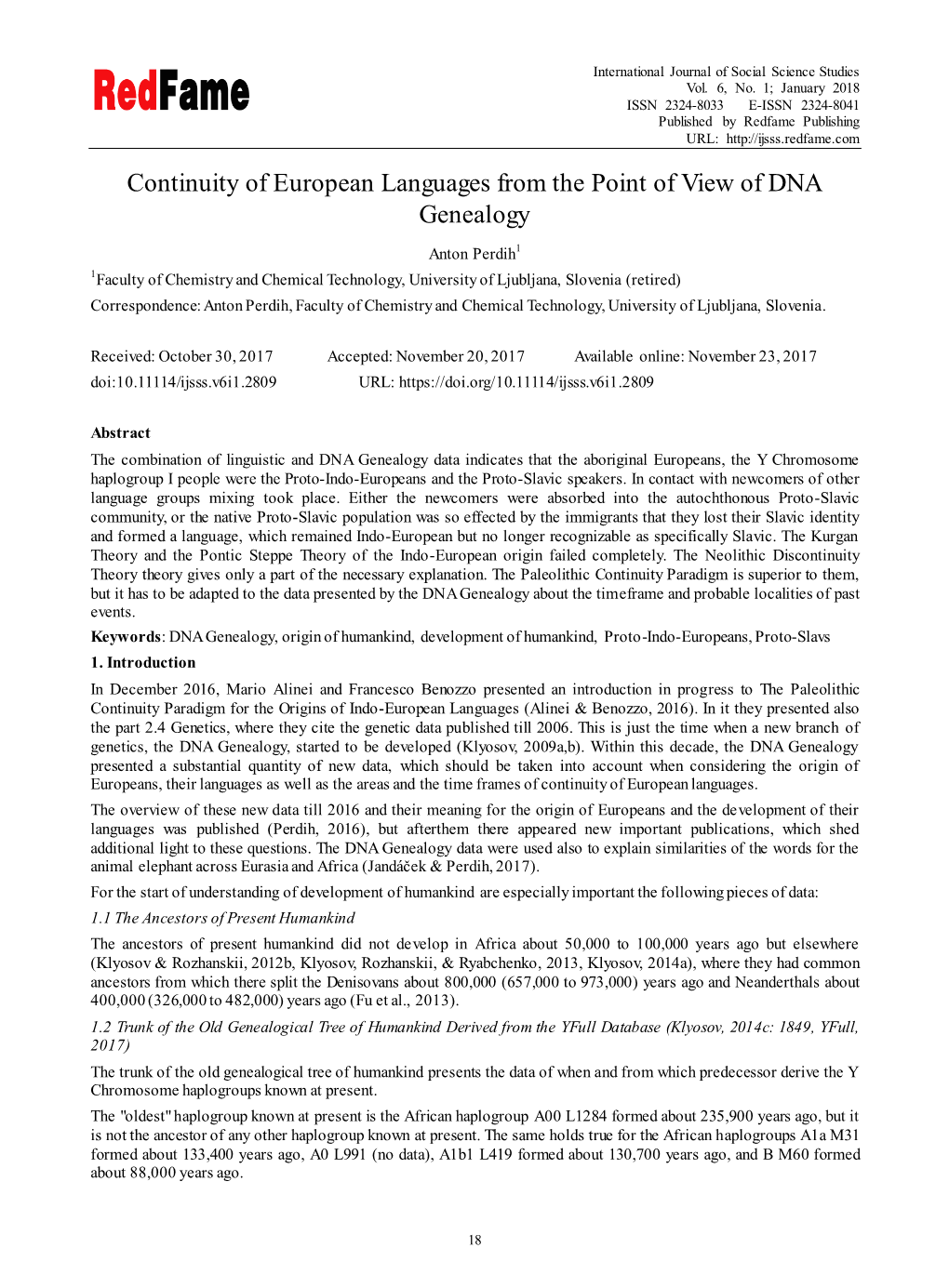 Continuity of European Languages from the Point of View of DNA Genealogy