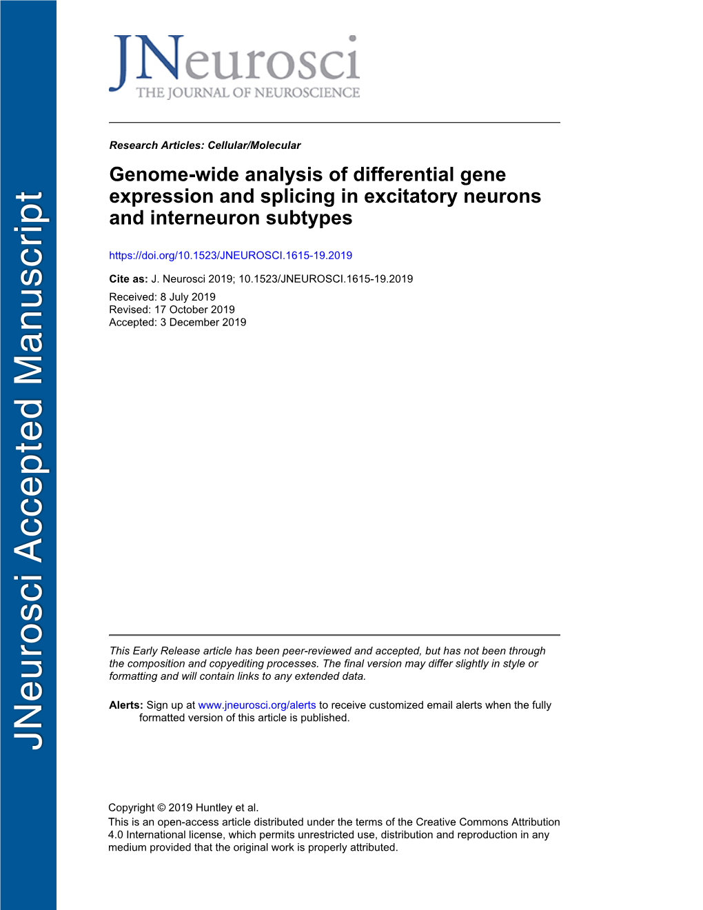 Genome-Wide Analysis of Differential Gene Expression and Splicing in Excitatory Neurons and Interneuron Subtypes