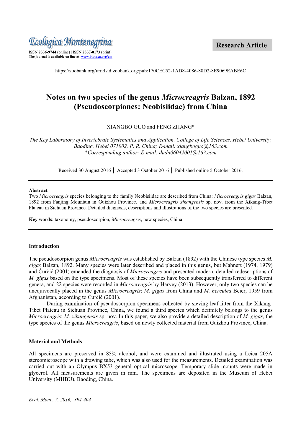 Research Article ISSN 2336-9744 (Online) | ISSN 2337-0173 (Print) the Journal Is Available on Line At