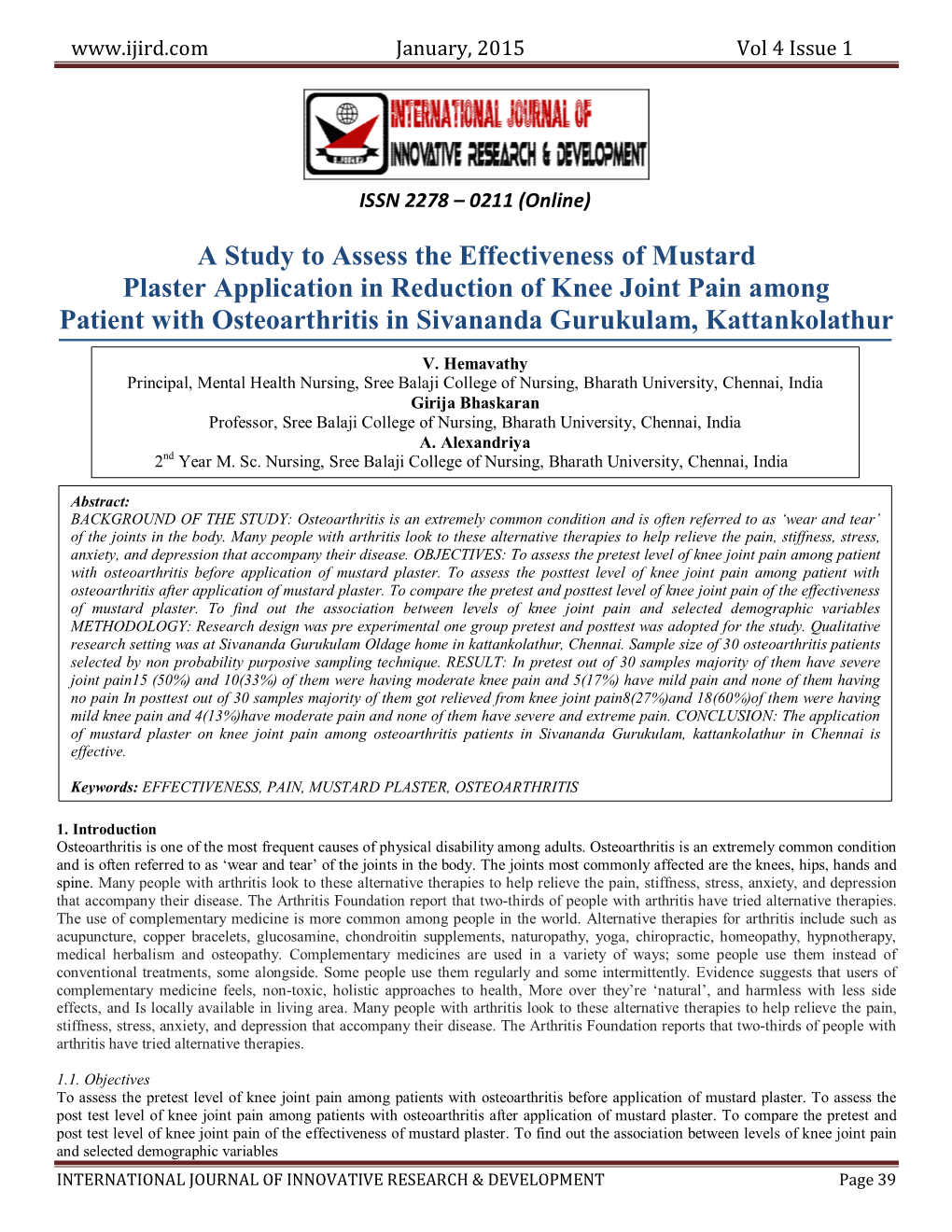 A Study to Assess the Effectiveness of Mustard Plaster Application In