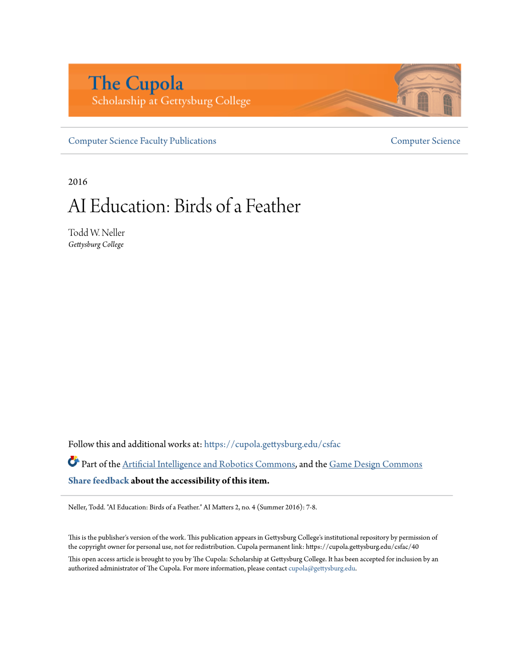 AI Education: Birds of a Feather Todd W