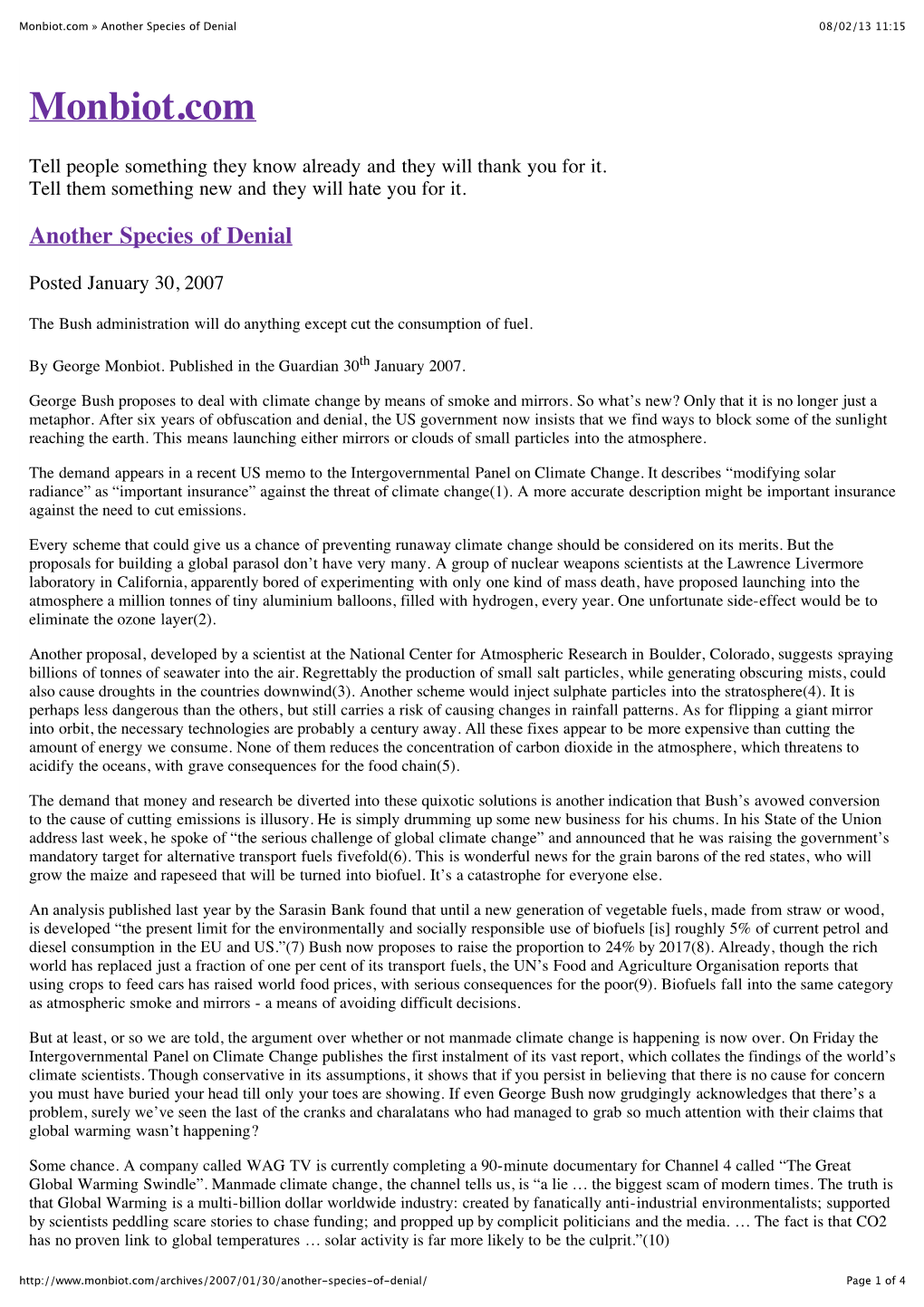 Monbiot.Com » Another Species of Denial 08/02/13 11:15