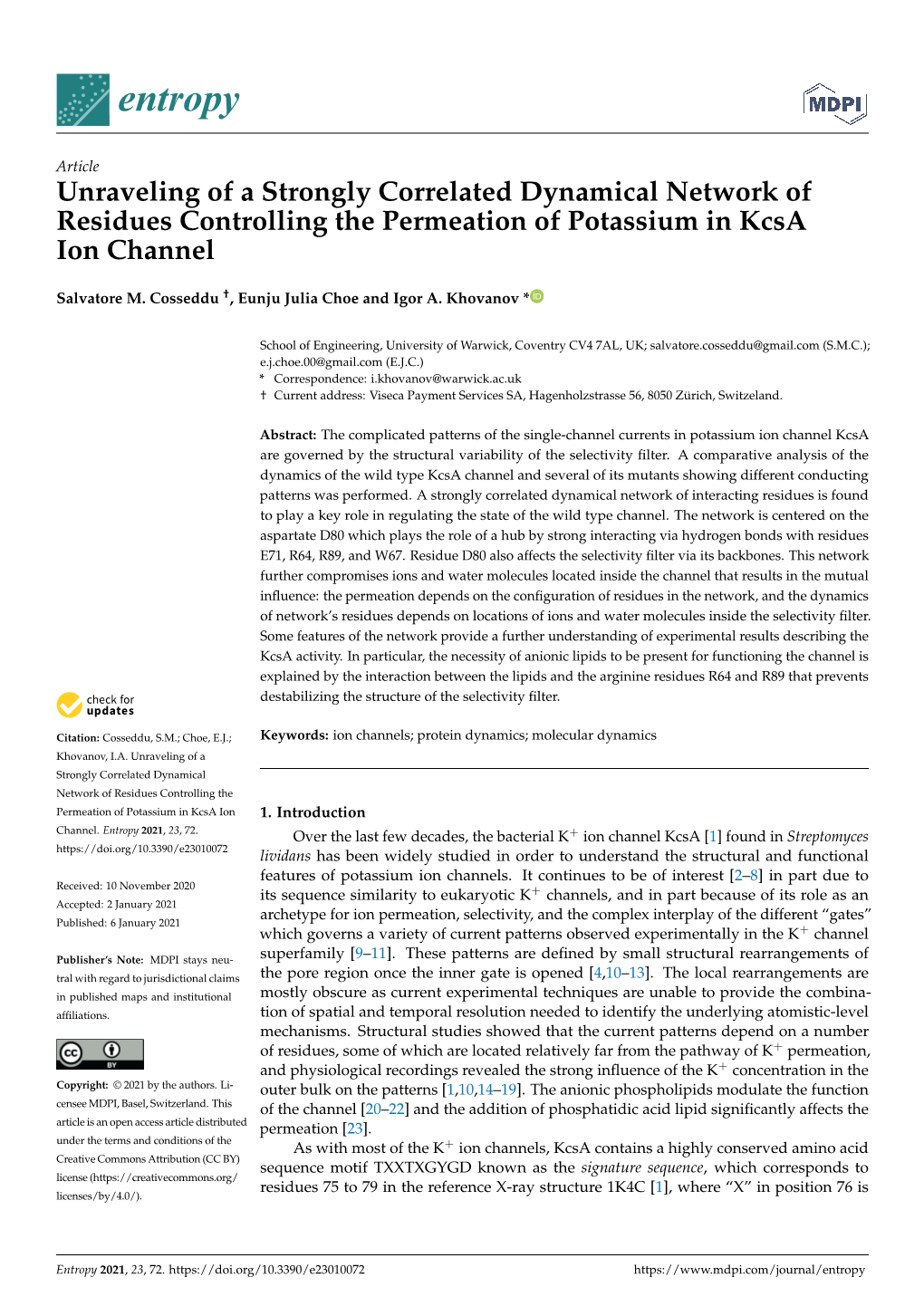 Unraveling of a Strongly Correlated Dynamical Network of Residues Controlling the Permeation of Potassium in Kcsa Ion Channel