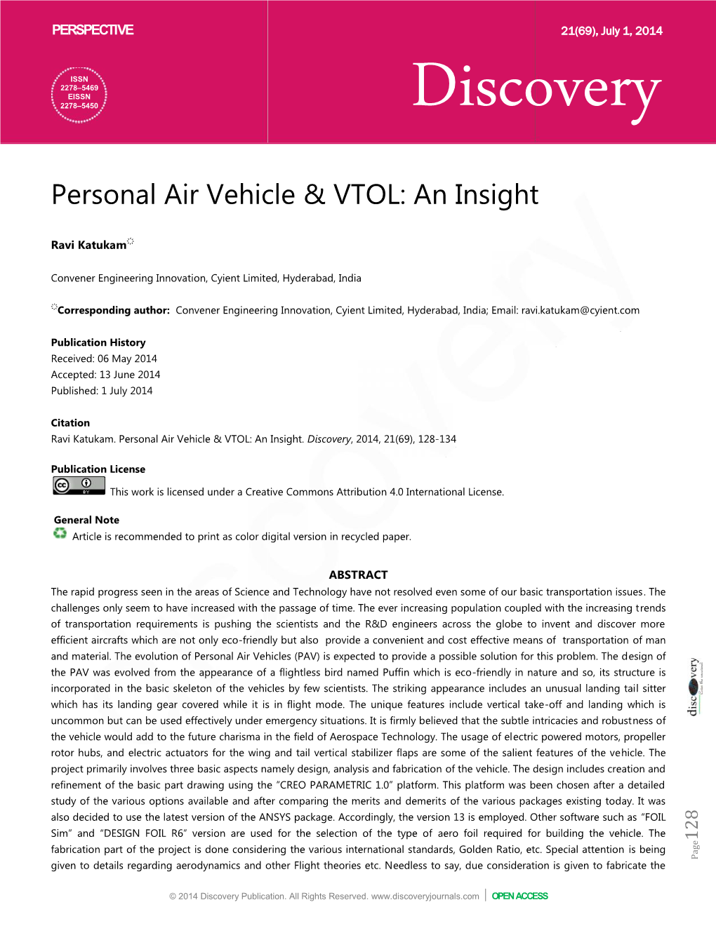 Personal Air Vehicle & VTOL