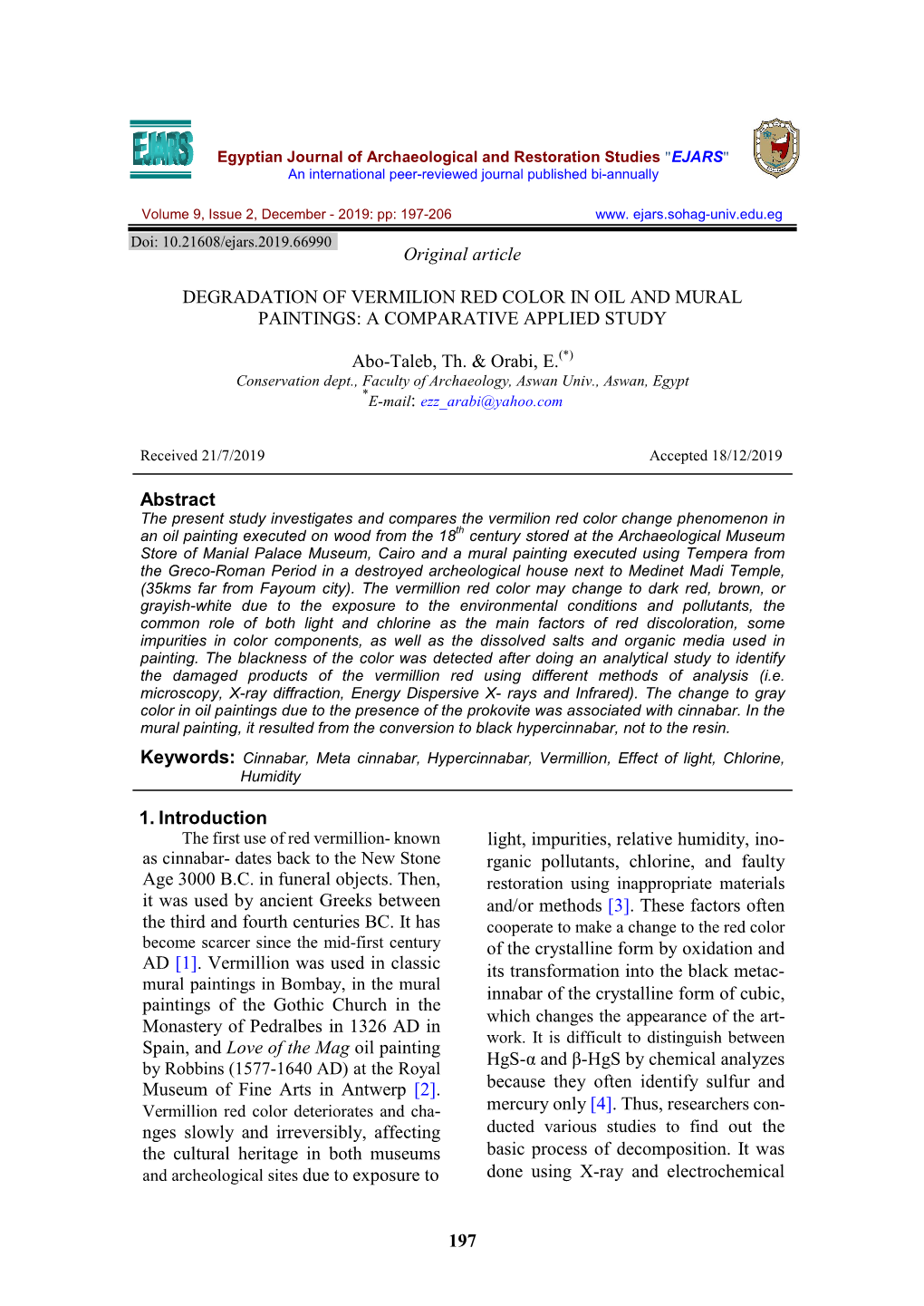 197 Original Article DEGRADATION of VERMILION RED COLOR IN