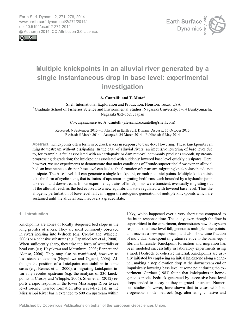 Multiple Knickpoints in an Alluvial River Generated by a Single Instantaneous Drop in Base Level: Experimental Investigation