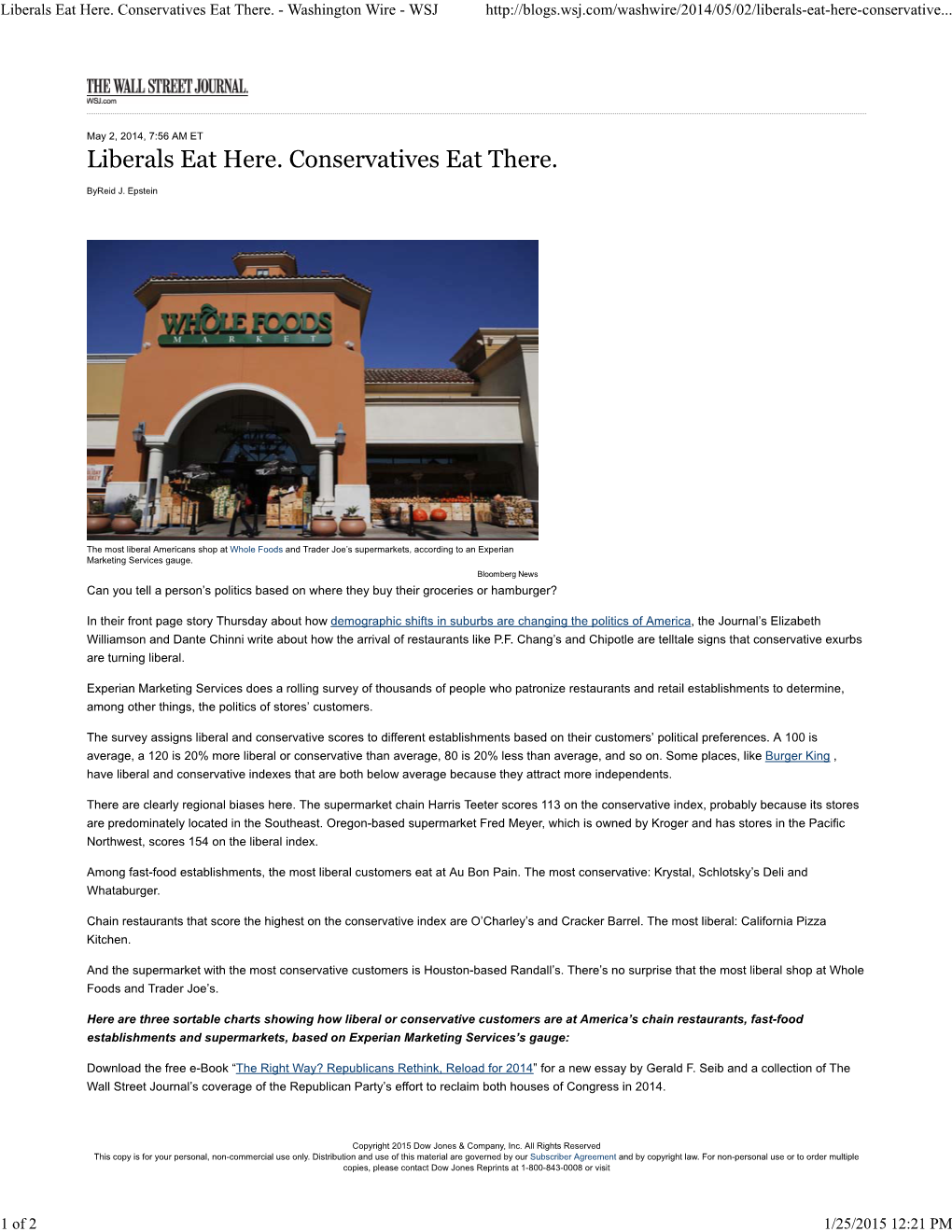 Liberals Eat Here. Conservatives Eat There. - Washington Wire - WSJ