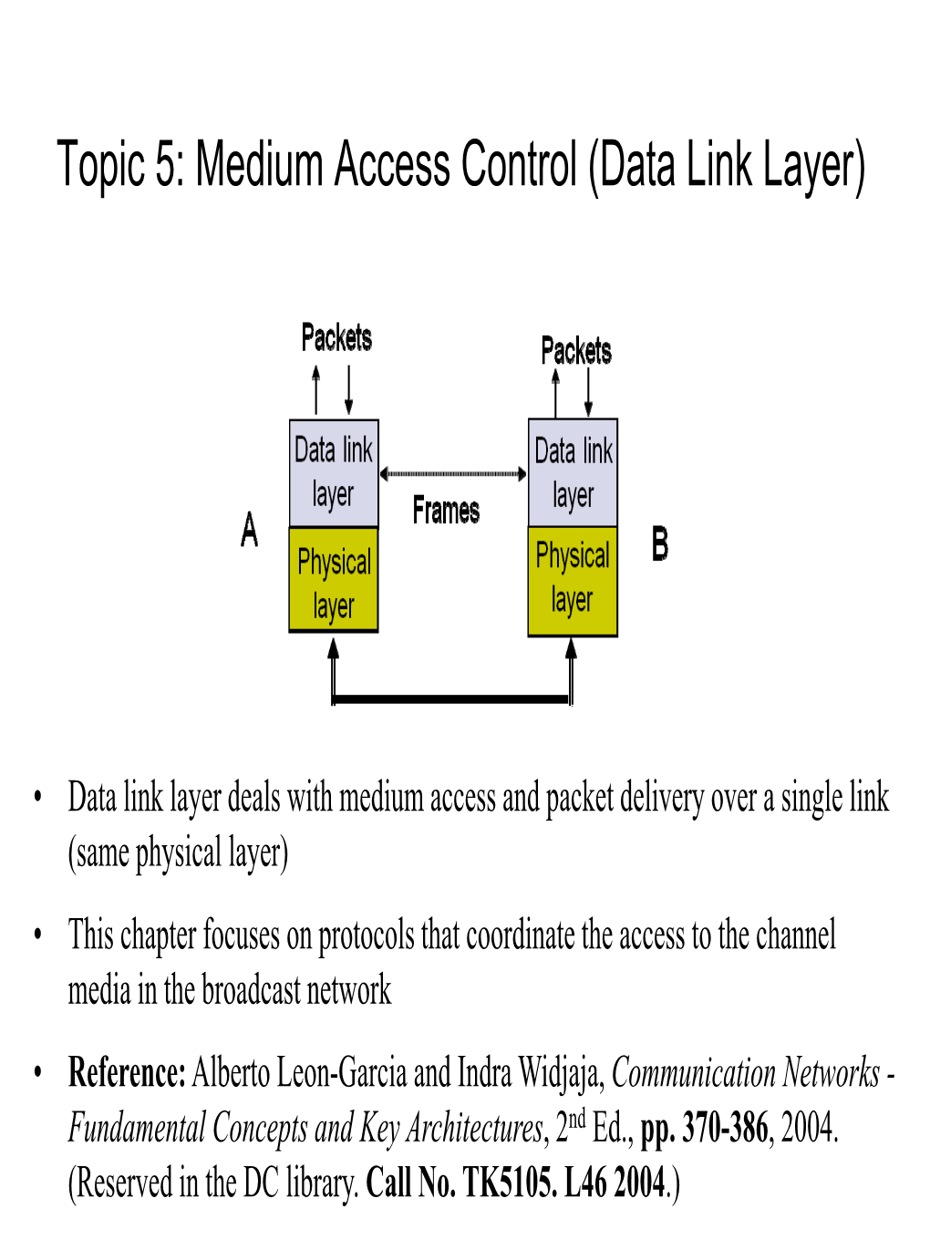 Topic 5: Medium Access Control (Data Link Layer)