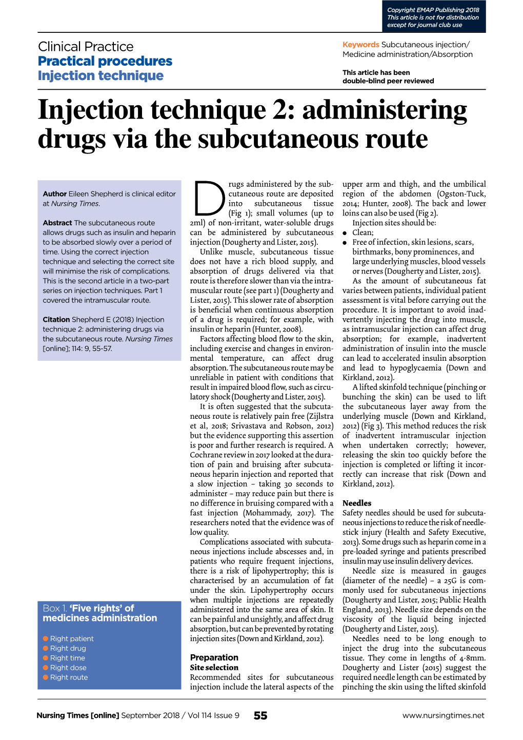 Injection Technique 2: Administering Drugs Via the Subcutaneous Route