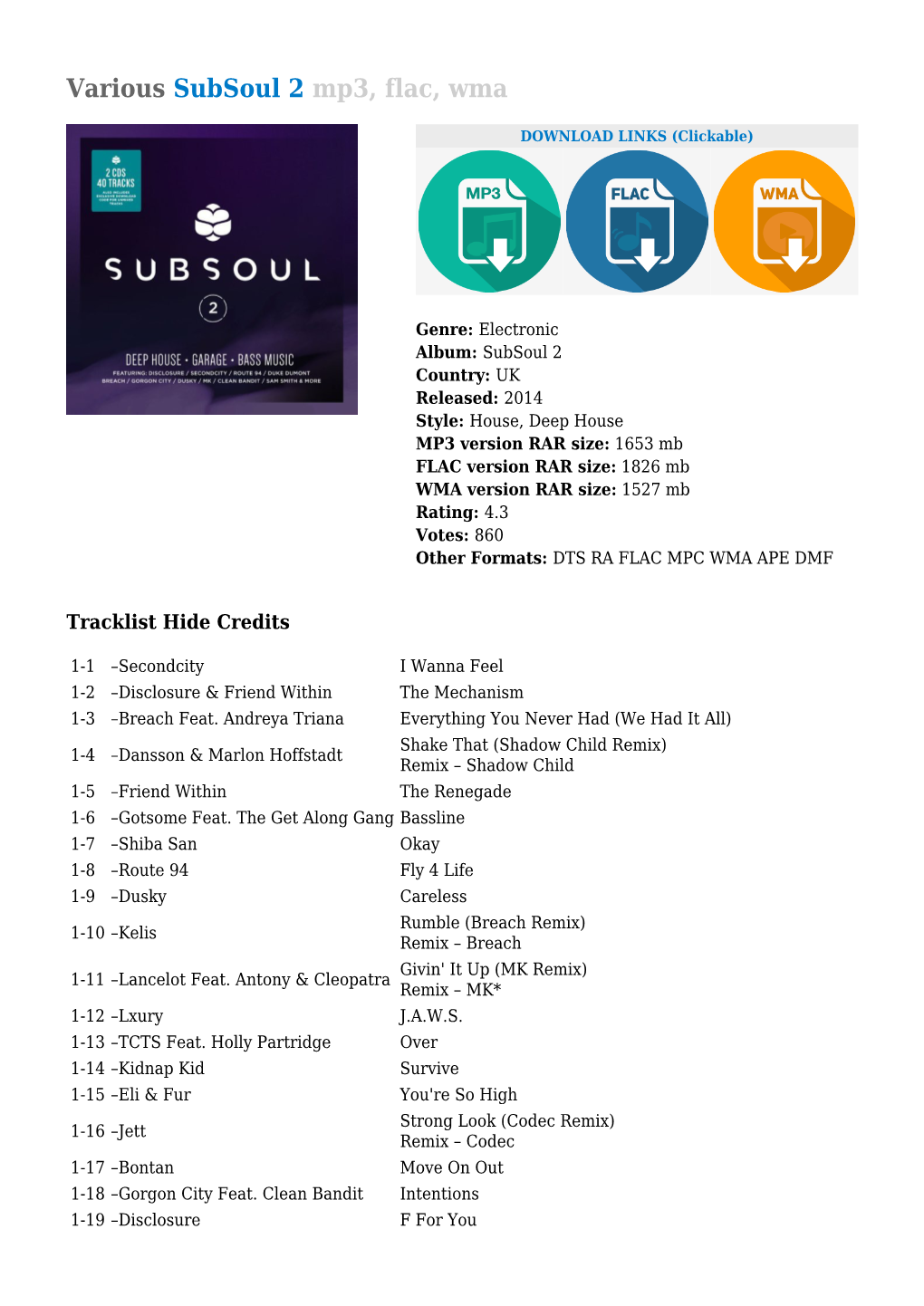 Various Subsoul 2 Mp3, Flac, Wma