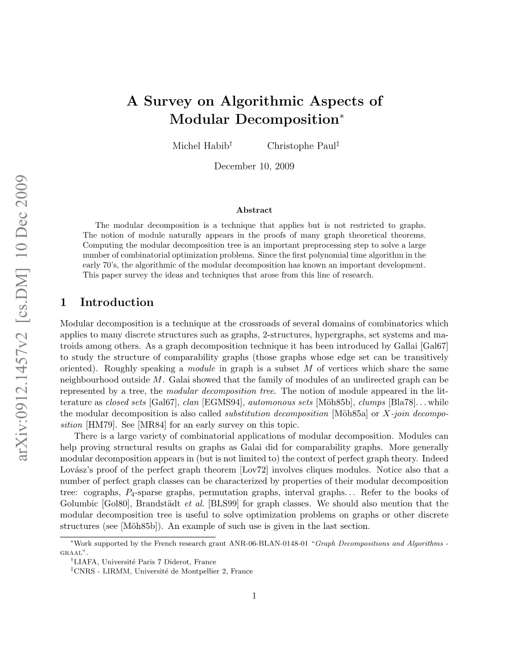 A Survey on Algorithmic Aspects of Modular Decomposition∗