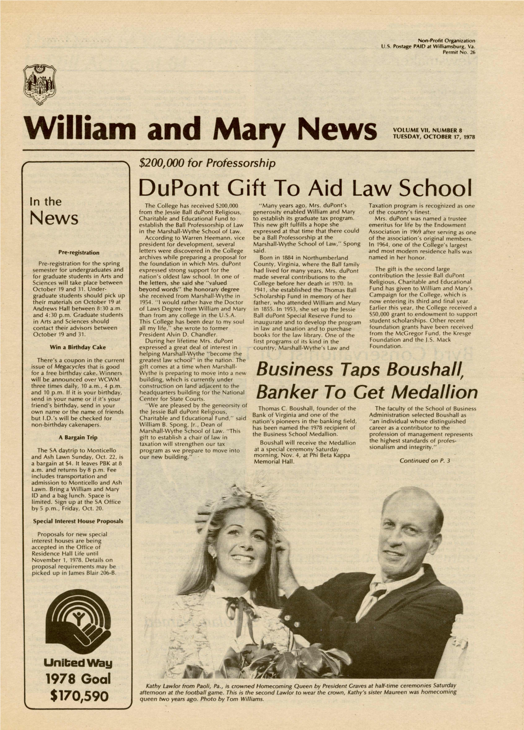 William and Mary News VOLUME VII, NUMBER 8