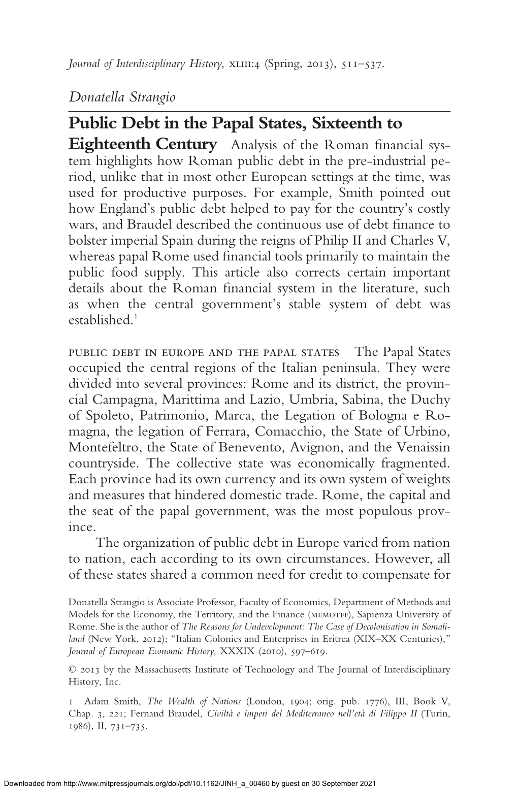 Public Debt in the Papal States, Sixteenth To