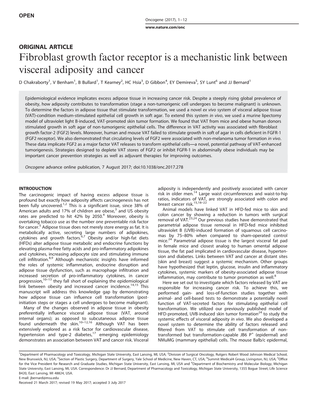 Fibroblast Growth Factor Receptor Is a Mechanistic Link Between Visceral Adiposity and Cancer