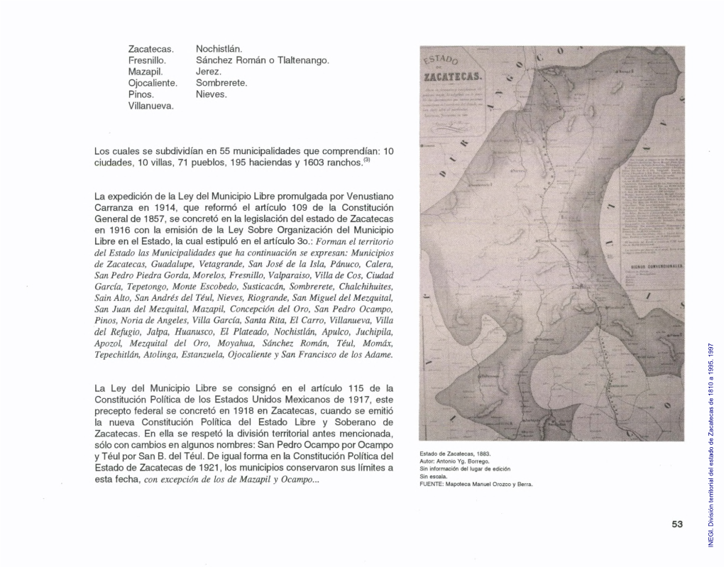 División Territorial Del Estado De Zacatecas De 1810 a 1995