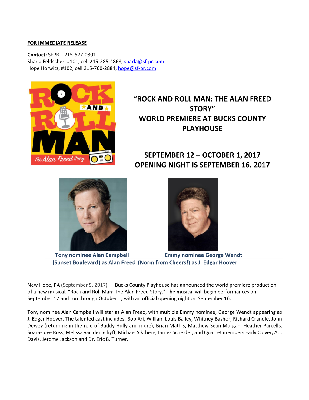 Rock and Roll Man: the Alan Freed Story” World Premiere at Bucks County Playhouse