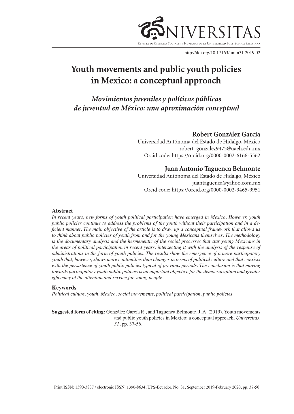 Youth Movements and Public Youth Policies in Mexico: a Conceptual Approach