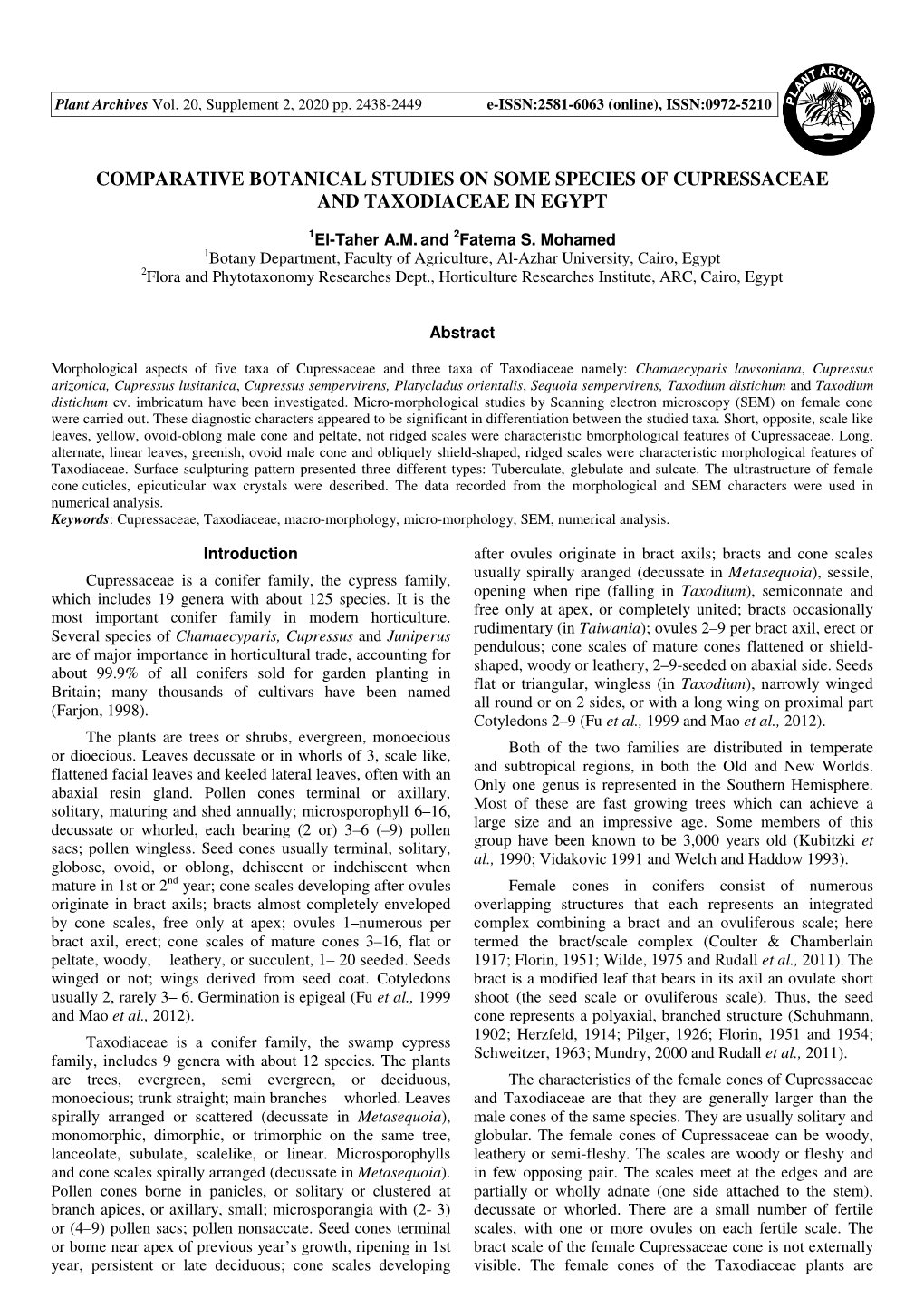 Comparative Botanical Studies on Some Species of Cupressaceae and Taxodiaceae in Egypt