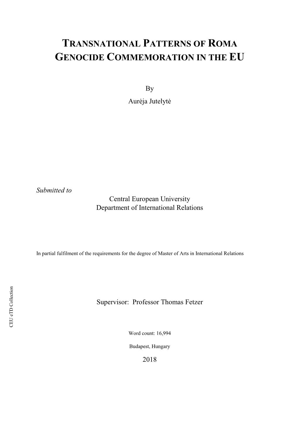 Transnational Patterns of Roma Genocide Commemoration in the Eu