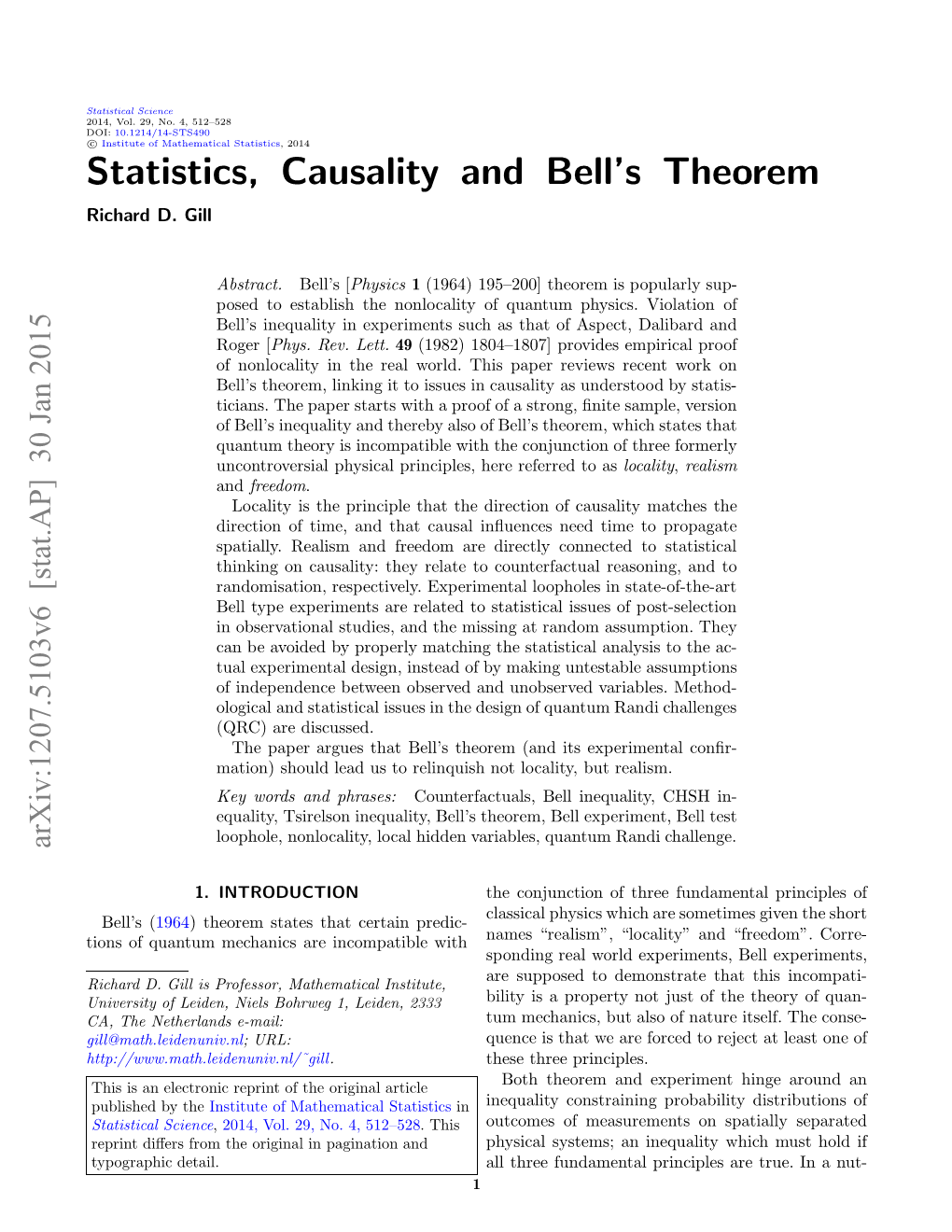 Statistics, Causality and Bell's Theorem