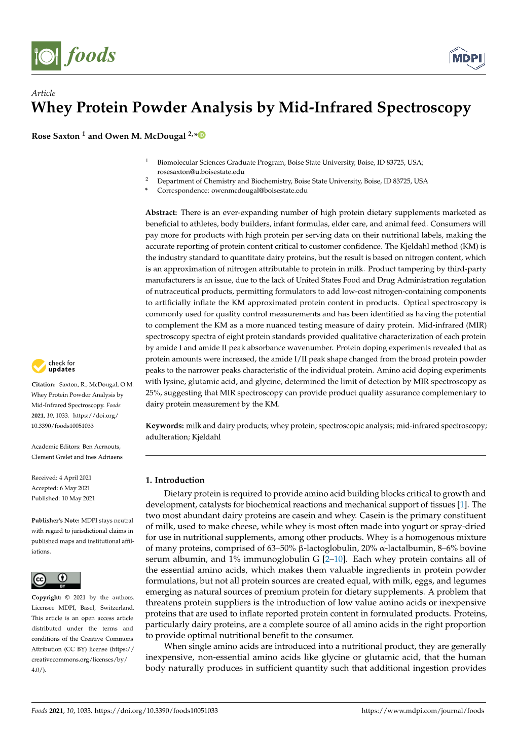 Whey Protein Powder Analysis by Mid-Infrared Spectroscopy