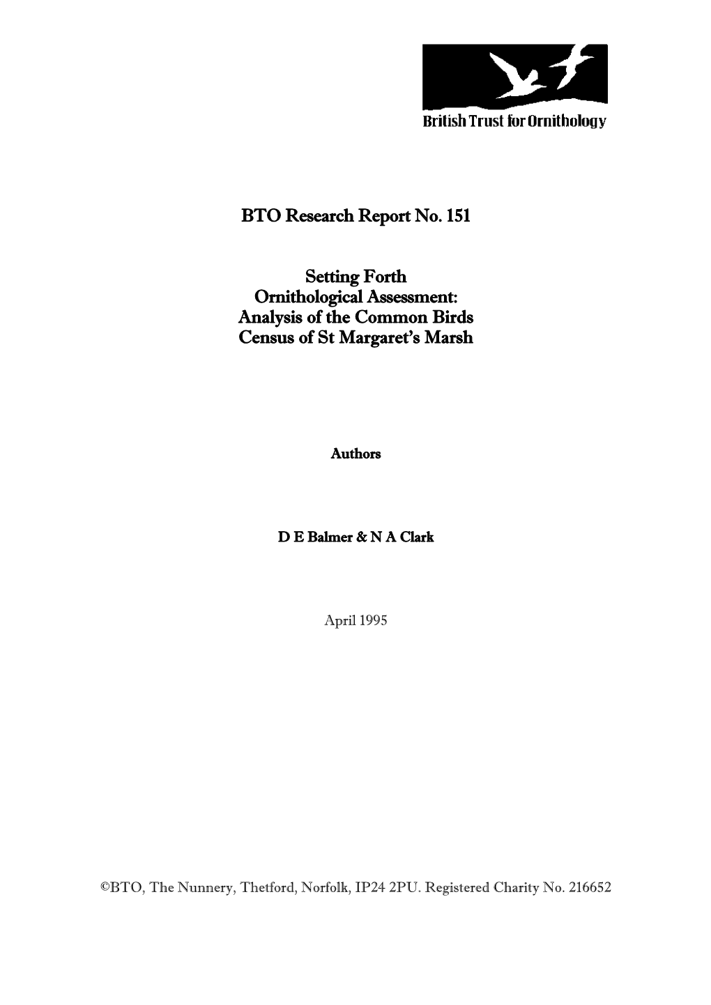 BTO Research Report No. 151 Setting Forth Ornithological Assessment