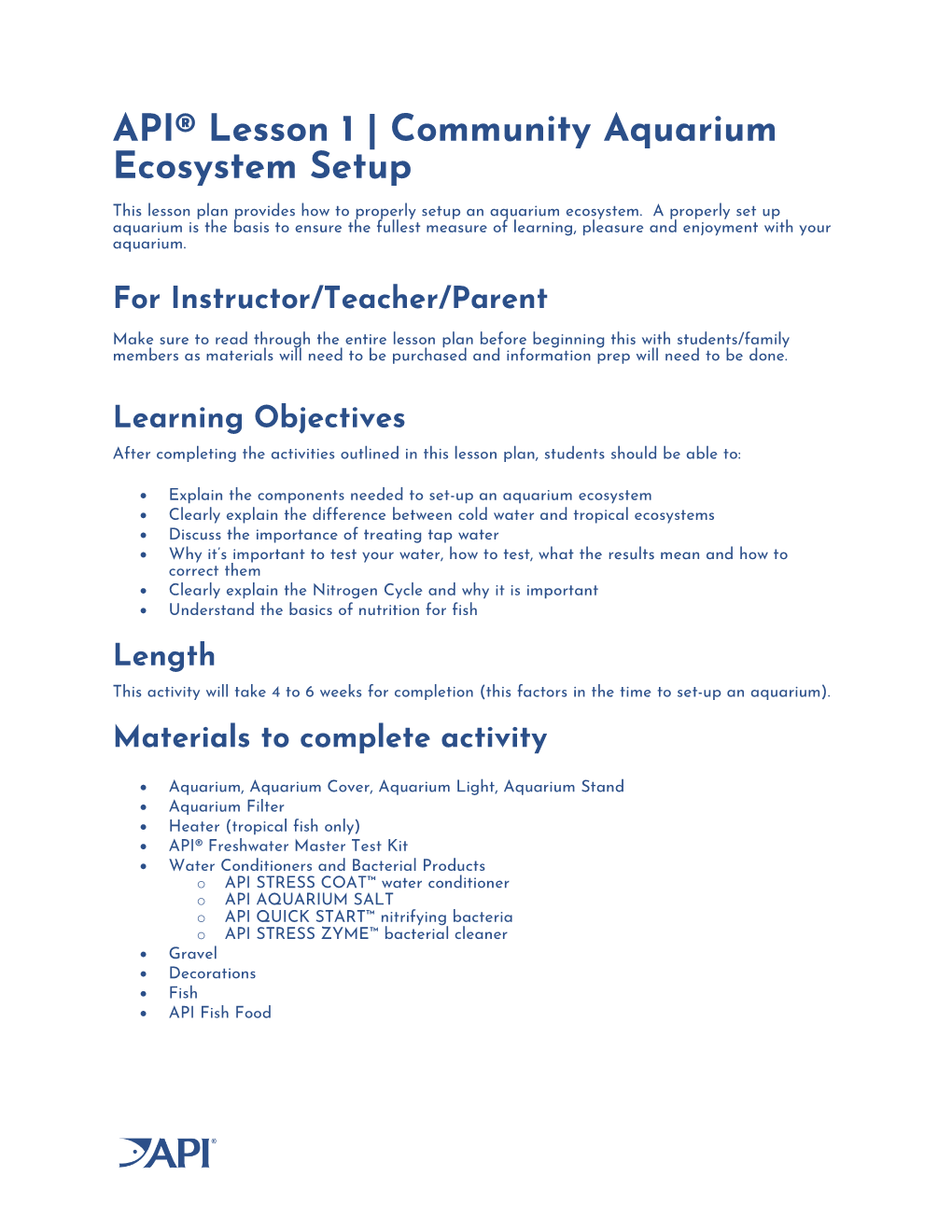 Api Lesson 1 Community Aquarium Ecosystem Setup