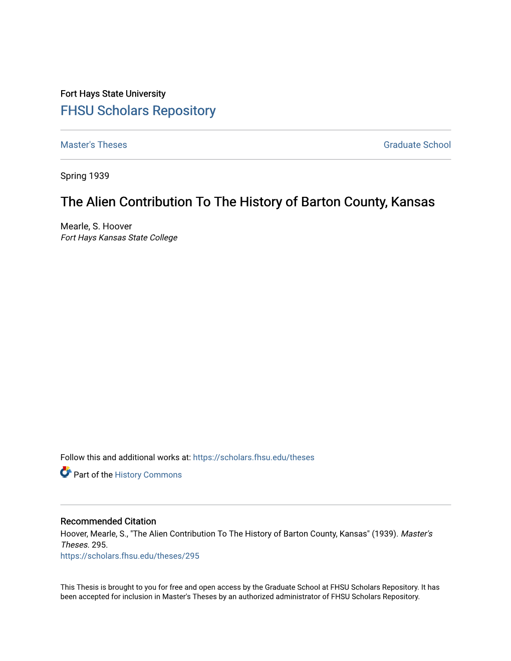 The Alien Contribution to the History of Barton County, Kansas