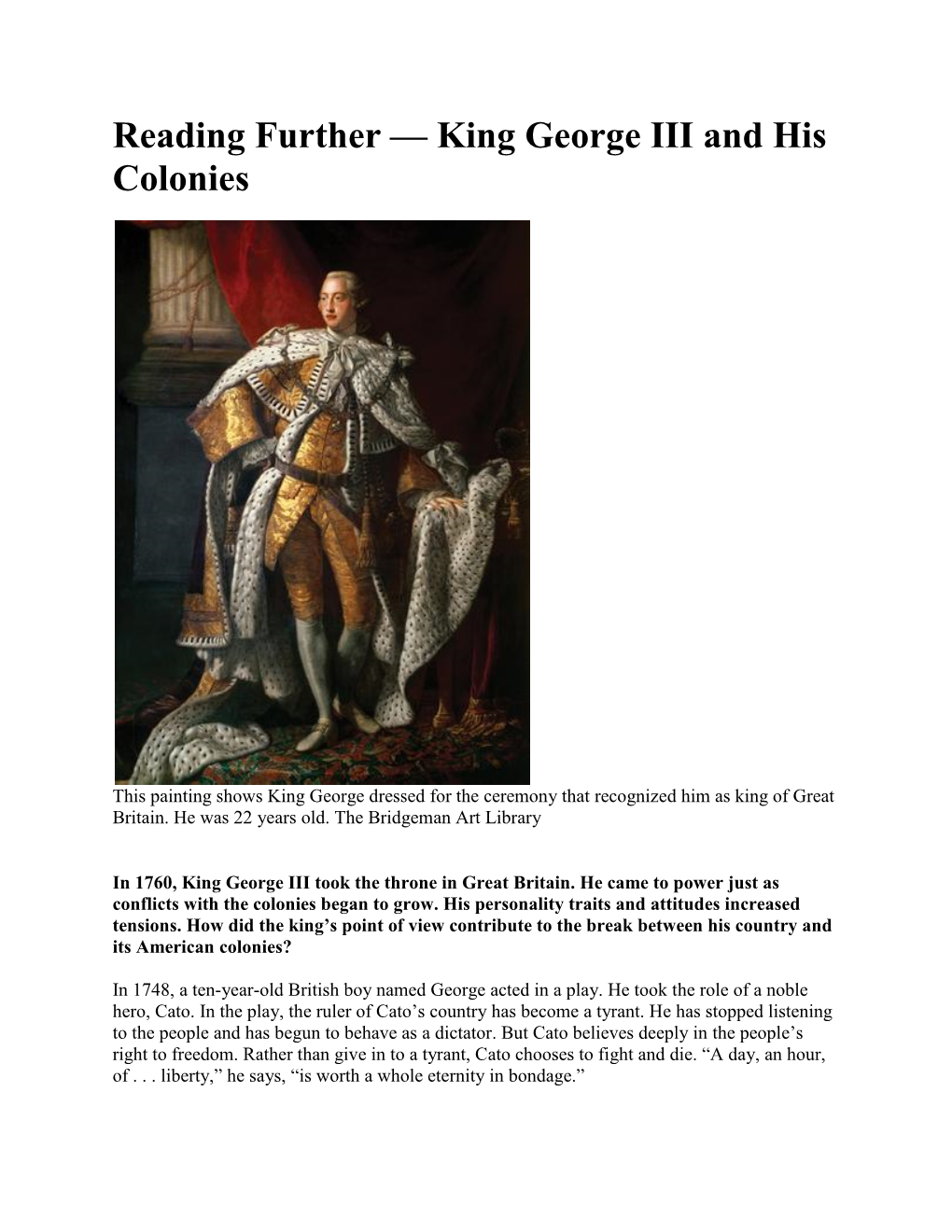 Reading Further — King George III and His Colonies