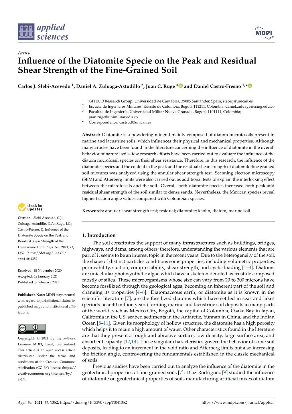 Influence of the Diatomite Specie on the Peak and Residual Shear Strength of the Fine-Grained Soil