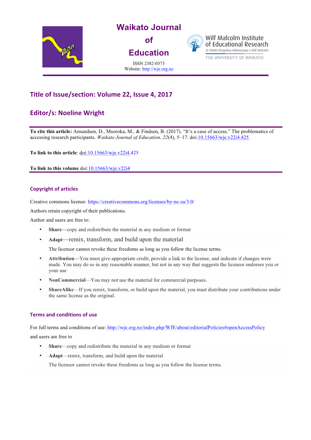 Waikato Journal of Education Education of Journal Waikato Waikato Journal of Education Te Hautaka Matauranga¯ O Waikato Waikato Journal of Education