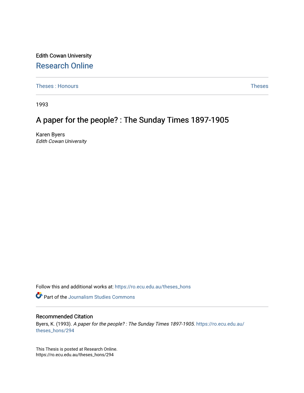 A Paper for the People? : the Sunday Times 1897-1905