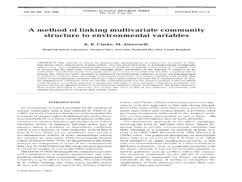 A Method of Linking Multivariate Community Structure to Environmental Variables