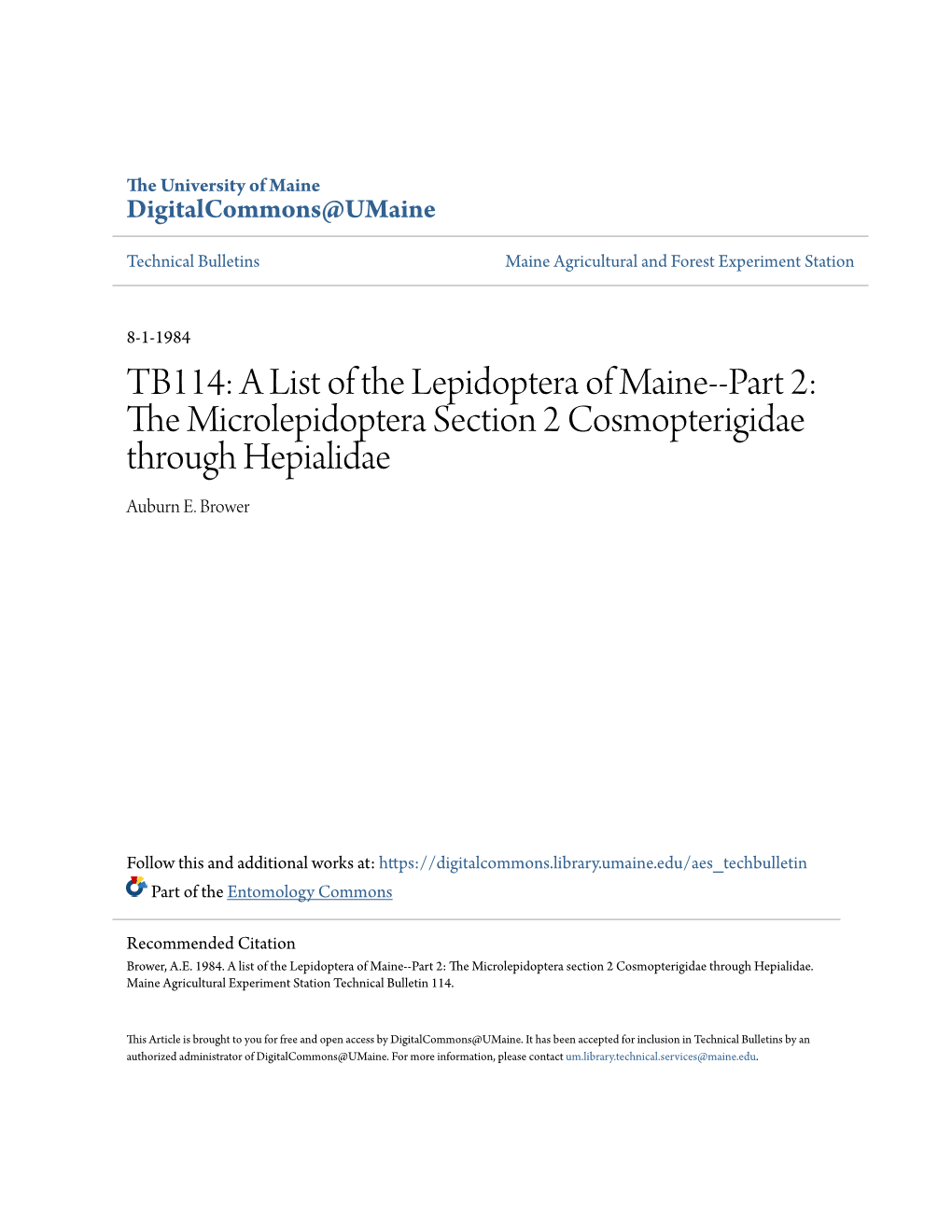 THE MICROLEPIDOPTERA Section 2 COSMOPTERIGIDAE THROUGH HEPIALIDAE