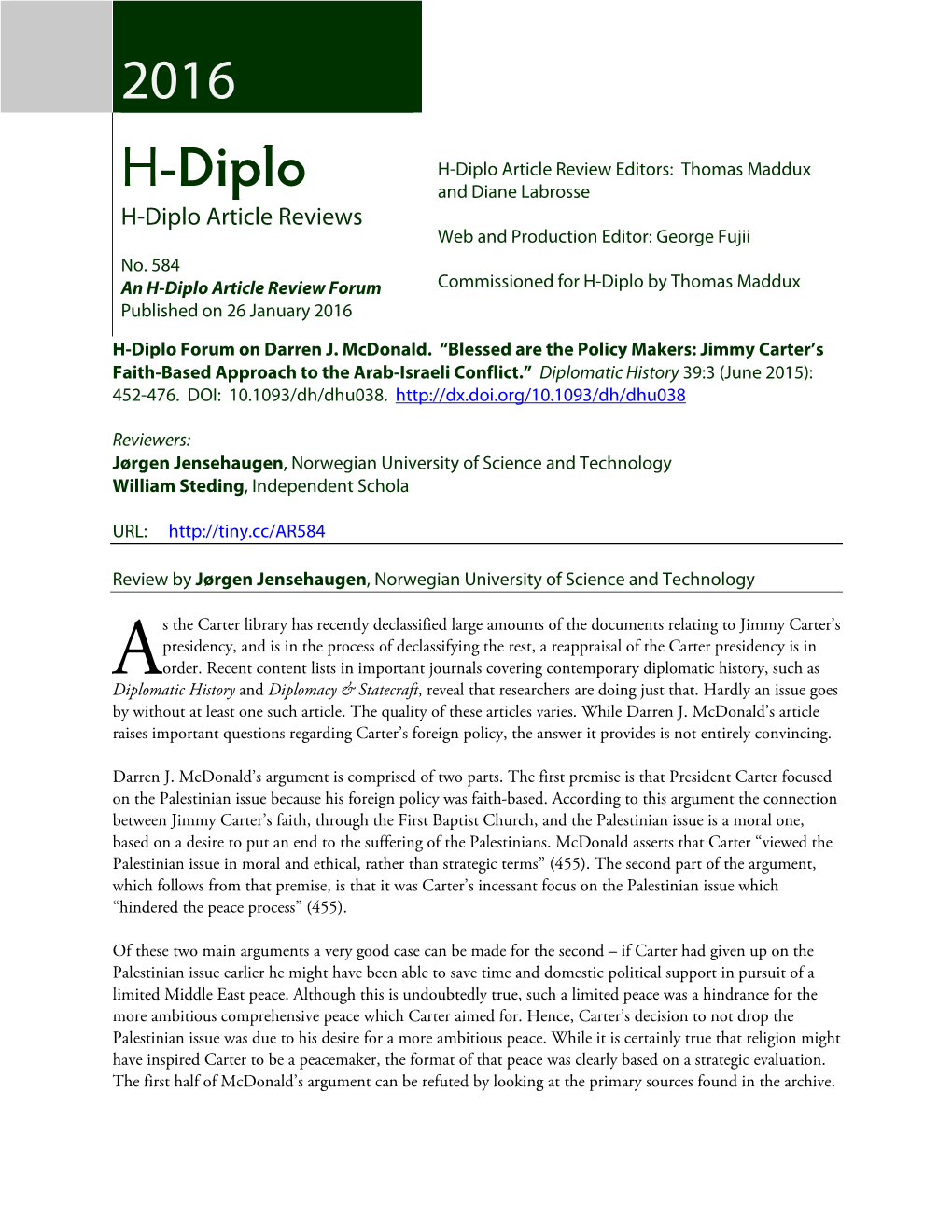 H-Diplo Article Review Forum Commissioned for H-Diplo by Thomas Maddux Published on 26 January 2016