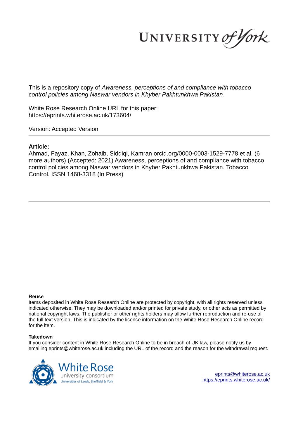 Awareness, Perceptions of and Compliance with Tobacco Control Policies Among Naswar Vendors in Khyber Pakhtunkhwa Pakistan