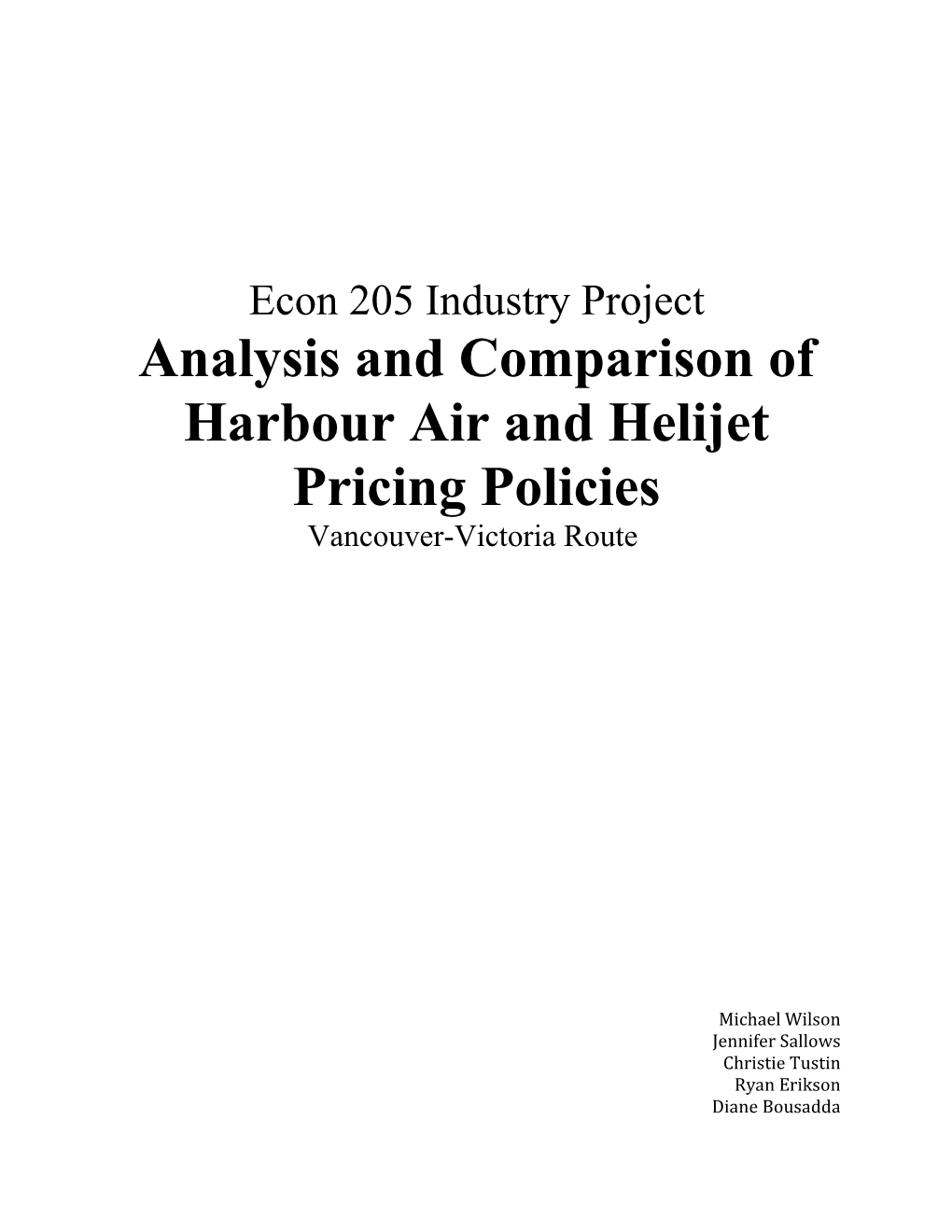 Analysis and Comparison of Harbour Air and Helijet Pricing Policies